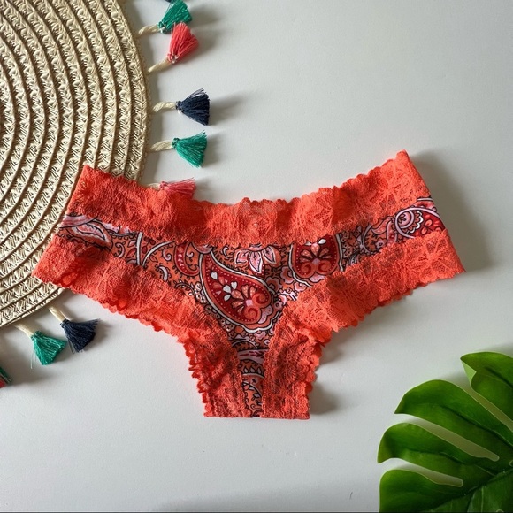 Victoria's Secret PINK Lace Trim Cheekster Panty Orange Paisley Medium NEW - Picture 6 of 6